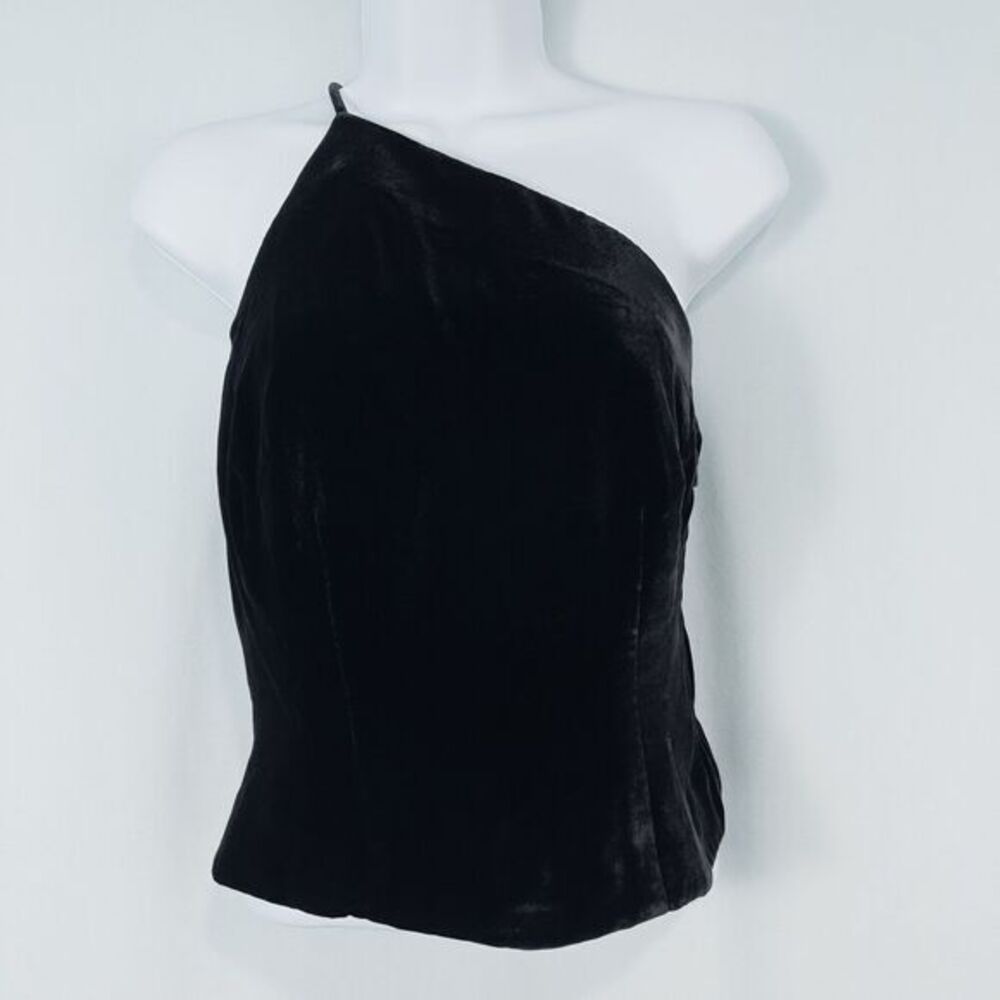 Vintage Finity One Shoulder Silk Blend Velvet‎ Top Womens 2P Black Y2K Goth Vamp